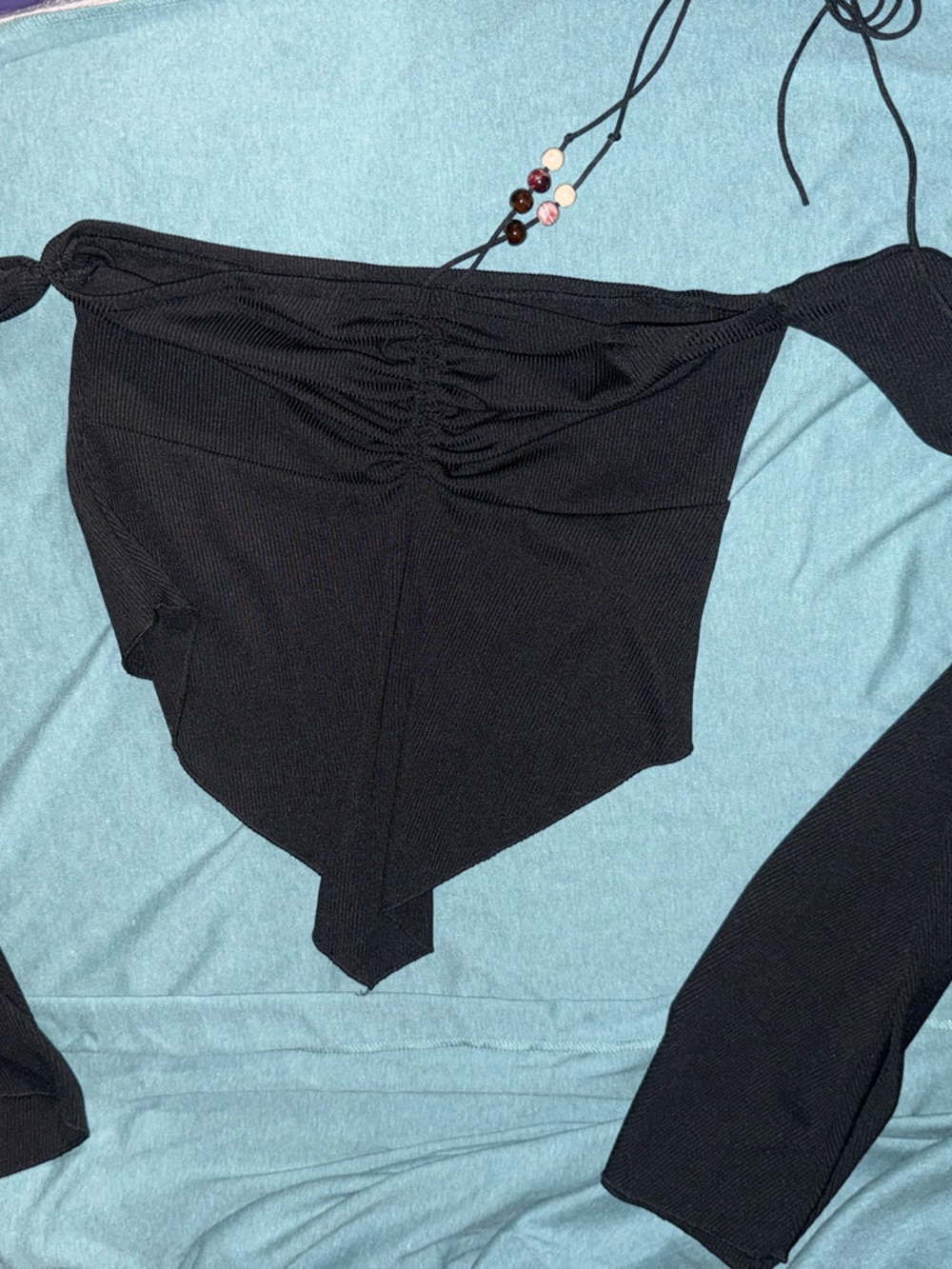 ROMWE Black Off-Shoulder Long Sleeve Crop Top